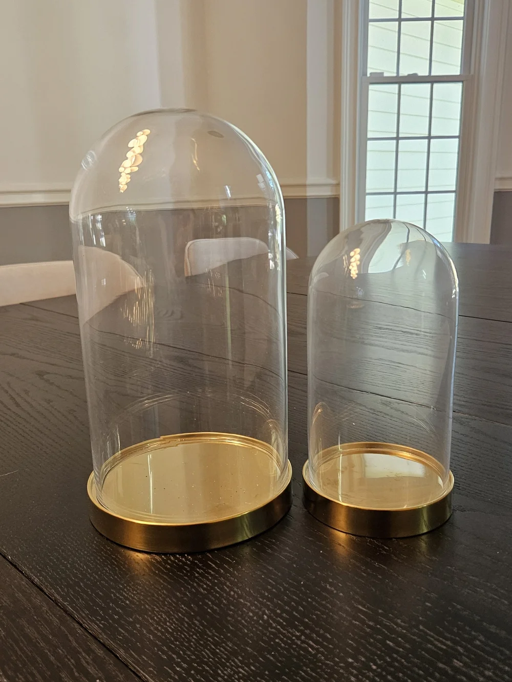 Set of Two Glass Dome Cloche with Gold Base - Clear/Gold